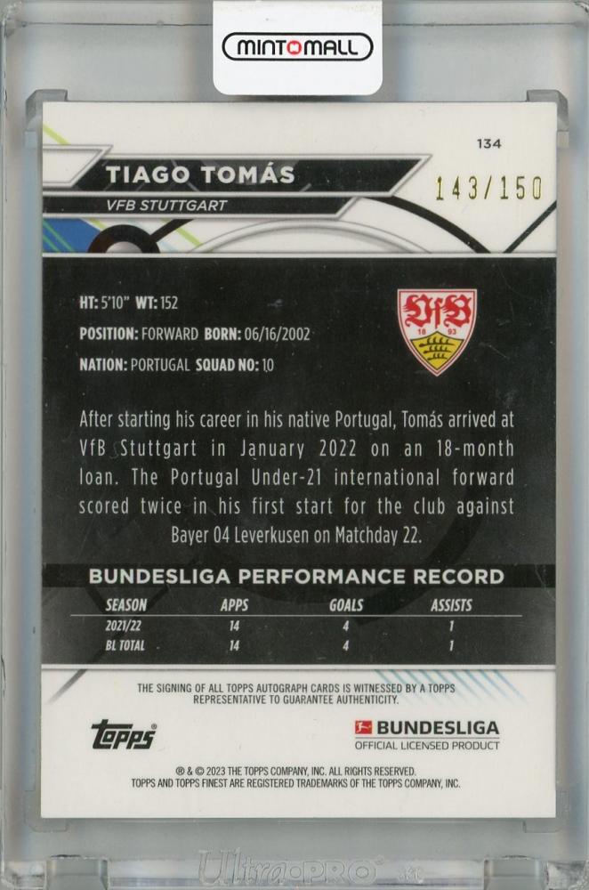 Mint Topps Finest Bundesliga Tiago Tomas Base