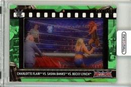 2021 Topps WWE  Charlotte Flair vs. Sasha Banks vs. Becky Lynch - WrestleMania III Match Film Strips Manufactured Relics 035/199