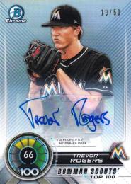 2018 Bowman Chrome Miami Marlins Trevor Rogers Scouts Top 100 Autographs Refractorsパラレル版 19/50