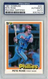 1981 DONRUSS Pete Rose #251 PSA/DNA Certified Autograph【PSA Authentic】 Philadelphia Phillies