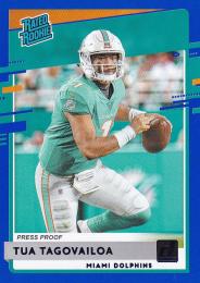 2020 Panini Donruss Miami Dolphins Tua Tagovailoa Base Rated Rookie Press Proof Blueパラレル版