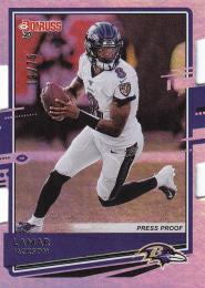2020 Panini Donruss Baltimore Ravens Lamar Jackson Base Press Proof Silver Die-Cutパラレル版 19/75