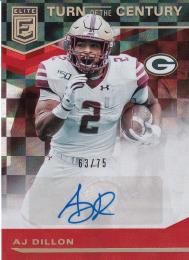2020 Panini Donruss Elite Green Bay Packers A.J. Dillon Turn of the Century Autographs Redパラレル版 63/75