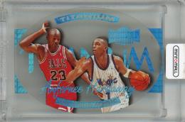 1997-98 Metal Universe Anfernee Hardaway/Being Guarded by Michael Jordan Titanium #7 Orlando Magic