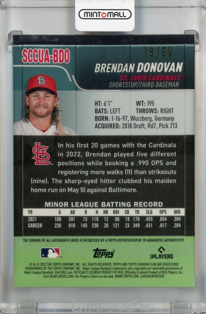 ミントモール / MINT 浦和店 / 2022 Topps Stadium Club Chrome St. Louis Cardinals  Brendan Donovan Base Autographs Green #SCCUA-BDO (パラレル版) RC(ROOKIE YEAR!)  78/99