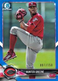 2018 Bowman Chrome Draft Cincinnati Reds Hunter Greene  Base Chrome Sparkles, Blueパラレル版 007/150