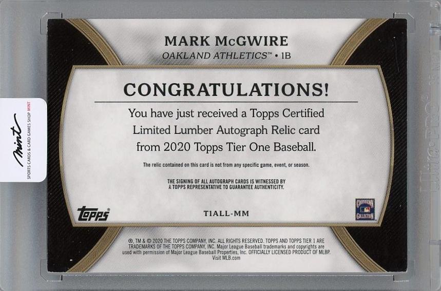 ミントモール / MINT 千葉店 / 2020 Topps Tier One Mark McGwire Limited Lumber  Autographs #T1ALLMM ※初期傷あり 1/1