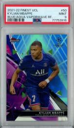 2021-22 Topps Finest UEFA Champions League Kylian Mbappe Blue/Aqua Vaporwave/#50【68/99】【PSA9】 Paris Saint-Germain