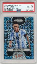 2018 PANINI Prizm World Cup Soccer Lionel Messi #1 Light Blue Lazer 【026/125】【PSA10 GEM MT】