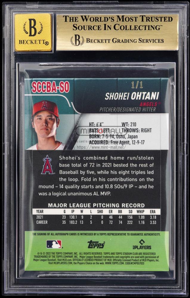 ミントモール / MINT VAULT店 (MSV委託品通販) / 2022 Topps Stadium Club Chrome #SCCBASO  Shohei Ohtani Aurographs Superfractors【1/1】【BGS GEM MINT 9.5 / AUTO 10】 Los  Angeles Angels