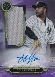 2019 Topps Triple Threads New York Yankees CC Sabathia Autograph Jumbo Relics Amethyst (パラレル版) 66/75