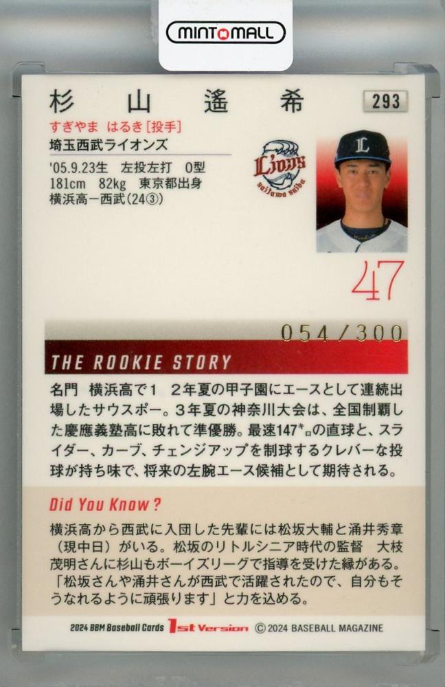 bbm 2024 REP すまん 埼玉西武ライオンズ 杉山遥希 直筆サインカード 