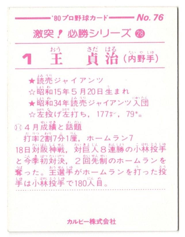 ミントモール / MINT 広島店 / 1980 カルビー プロ野球カード No.76 王貞治