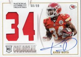 2013 PANINI National Treasures Knile Davis Autograph & Personally Worn/Used Material (RC) 50/99