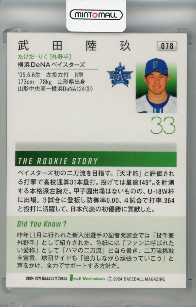 ミントモール / MINT 浦和店 / 2024 BBM 1stバージョン 武田陸玖 銀箔