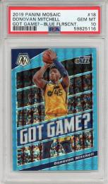 2019-20 PANINI Mosaic Donovan Mitchell #18 GOT GAME?【08/15 Blue Fluorescent】【PSA10 GEM MT】