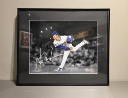 Yoshinobu Yamamoto Pitching Spotlight Autographed Premium Aluminium Framed Photo Los Angeles Dogers