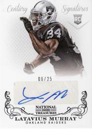 2013 Panini National Treasures Football Oaklanc Raiders Latavius Murray Rookie Century Silver Signature 06/25