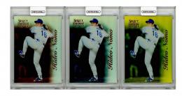 1996 PINNACLE Select Certified Edition Hideo Nomo #13 Mirror Gold、Blue、Red 3枚セット《Gold:表面若干スレ、裏面若干キズあり、Blue:表面下側初期スレあり、Red:表面微スレ、初期スレあり》