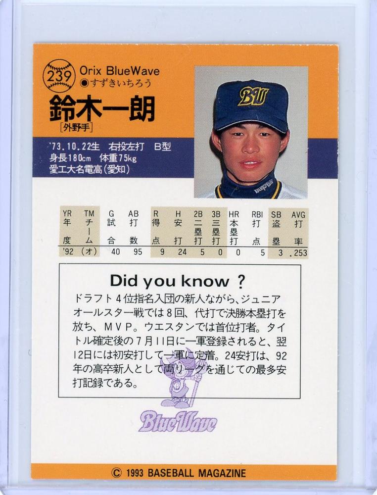 ミントモール / MINT 浦和店 / 1993 BBM オリックス イチロー レギュラーカード(ルーキーカード)