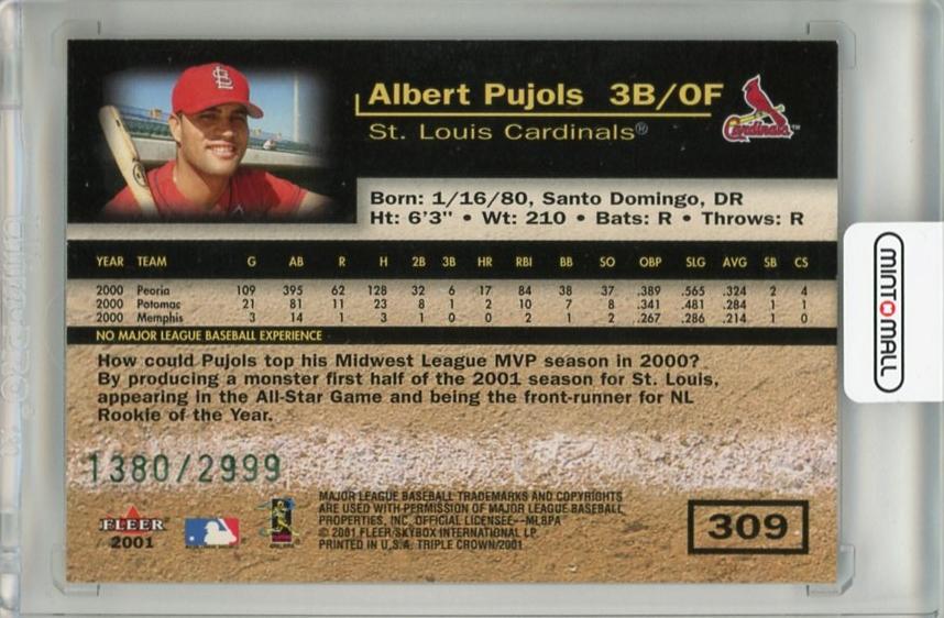 ミントモール / MINT 千葉店 / 2001 Fleer Triple Crown Albert Pujols Base RC  #309【1380/2999】