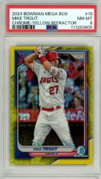 2024 Topps Bowman Mega Box Mike Trout #19 Base Card Yellow Refractor Parallel 65/75 【PSA8】 Angels