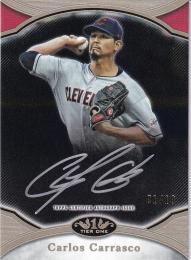 2020 Topps Tier One Cleveland Indians Carlos Carrasco Prime Performers Autographs Silver Ink(パラレル版)(1stナンバー!) 01/10