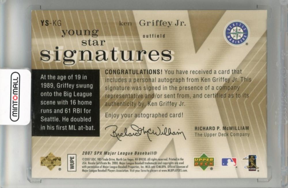 ミントモール / MINT 新宿店 / 2007 UPPER DECK SPx Ken Griffey Jr. Young Stars  Signatures #KG《角、フチなどに複数個所ダメージあり》 Seattle Mariners