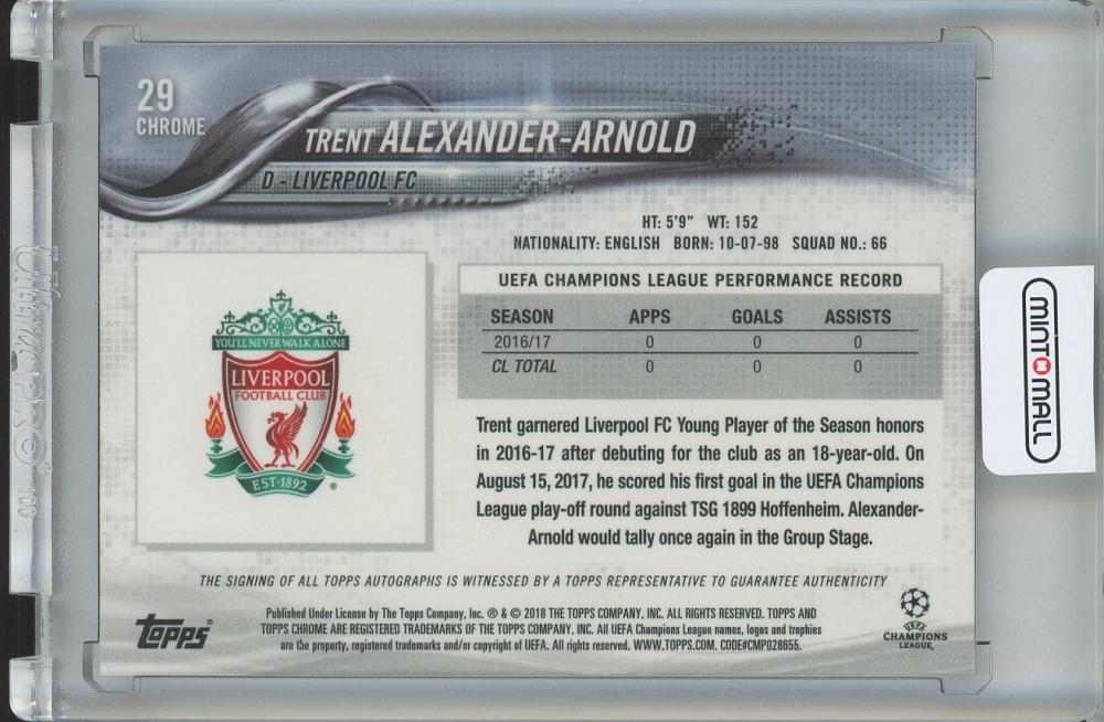 ミントモール / MINT 池袋店 / 2017-18 Topps Chrome UEFA Champions League Soccer Trent  Alexander-Arnold Base Autograph/#29 Liverpool FC