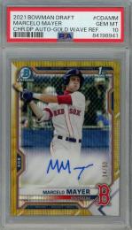 2021 Topps Bowman Draft Marcelo Mayer Chrome Draft Pick Autographs Gold Wave Refractor #CDA-MM 1st【34/50】【PSA10】 Boston Red Sox