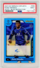 2021-22 TOPPS Merlin Chrome UEFA League Nuno Mendes Autographs Blue Refractor Parallels【33/75】【PSA9】《MINT》 Paris Saint-Germain