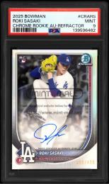 2025 Bowman Chrome #CRARS Roki Sasaki Rookie Autographs Refractors【085/499】【PSA MINT 9】 (MSV#2581)