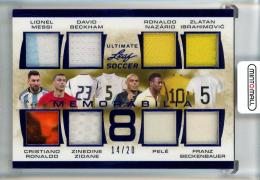 2022 Leaf Ultimate Soccer Lionel Messi / David Beckham / Ronaldo Nazario / Zlatan Ibrahimovic / Cristiano Ronaldo / Zinedine Zidane / Pele / Franz Beckenbauer Eight Memorabilia Blue #UEM5【14/20】《白欠け》