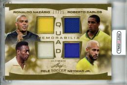 2022 Leaf Ultimate Soccer Ronaldo Nazario/Pele/Roberto Carlos/Neymar Jr. Quad Memorabilia Gold #UQM14【10/25】《白欠け》