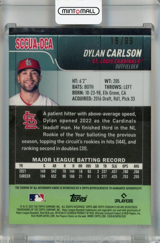 ミントモール / MINT 浦和店 / 2022 Topps Stadium Club Chrome Dylan Carlson Base  Autographs Green #SCCUA-DCA ※傷あり【18/99】 St. Louis Cardinals