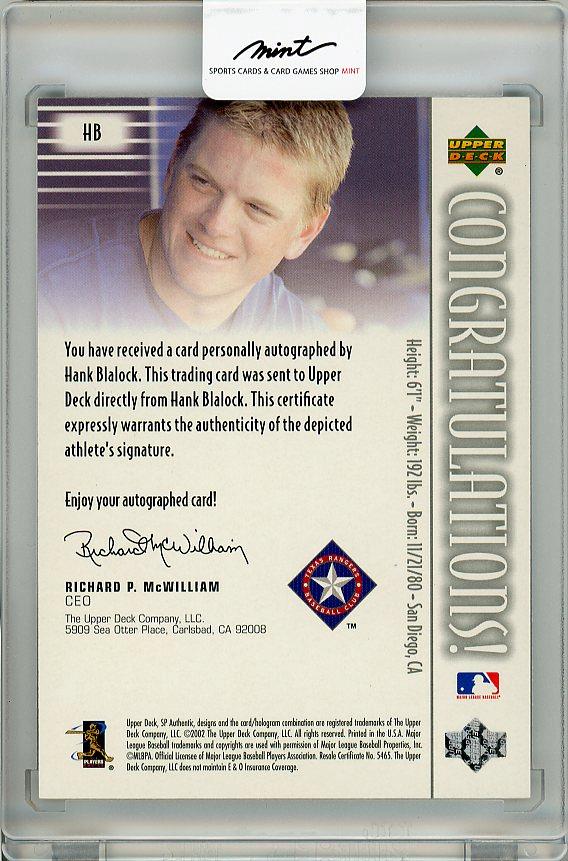 MLB ハンク ブレイロック 直筆サイン入りフォト　テキサスレンジャース MLB ハンク ブレイロック 直筆サイン入りフォト テキサス