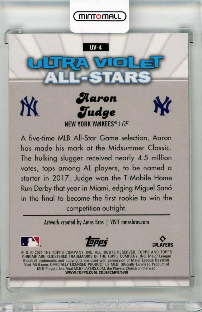 ミントモール / MINT 新宿店 / 2024 TOPPS Chrome Aaron Judge Ultraviolet All Stars  Green Refractors #UV4【17/99】 New York Yankees