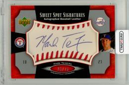 2005 UD Sweet Spot Mark Teixeira #SS-MT Signatures Red Stitch Blue Ink Autograph【26/75】 Texas Rangers ※表面エッジ部分、裏面右上角に白欠け有りのため状態要確認