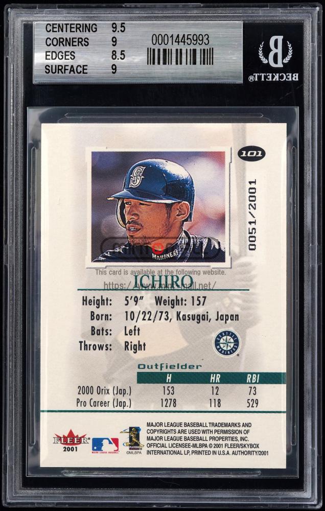 ミントモール / MINT VAULT店 (MSV委託品通販) / 2001 Fleer Authority #101 Ichiro Suzuki RC 【51/2001 Jersey Number】【BGS MINT9】 Seattle Mariners