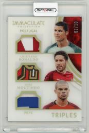 2017 Panini Immaculate Collection Cristiano Ronaldo/Pepe/Joao Moutinho Team Triples Memorabilia Gold Parallel【7/10(Ronaldo jersey Number)】 Portugal