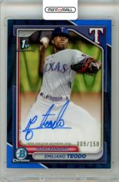 2024 Topps Bowman Chrome Emiliano Teodo #CPA-ETE Chrome Prospect Autographs Blue RayWave Refractor Parallel【009/150】 Rangers