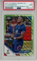 2021-22 Topps Chrome UEFA Champions League  Kylian Mbappe Neon Green Wave Refractor #1 65/99【PSA9】