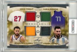 2023 Leaf Ultimate	Mike Trout / Luka Doncic / Stephen Curry / Lionel Messi	Quad Memorabilia	12/30