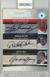 2006 Upper Deck Ultimate Collection Ken Griffey Jr. / Derek Jeter / Jason Bay Ensemble Signatures Triple Auto #GJB 09/50