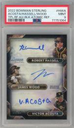 2022 Topps Bowman Sterling Robert Hassell/James Wood/Victor Acosta Triple Refractor Autographs Black Atomic #TRA-HWA【04/10】【PSA9】 San Diego Padres