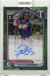 2024 Bowman Chrome Paulino Santana Prospect Autograph Reptilian Green Refractor【76/99】 Texas Rangers