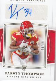 2019 Panini National Treasures Football Kansas City Chiefs  Darwin Thompson Rookie Signature, Gold Parallel(Lastナンバー!) 49/49