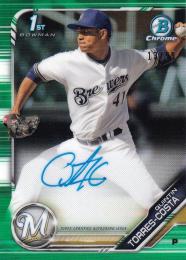 2019 Topps Bowman Chrome Milwaukee Brewers Quintin Torres-Costa Bowman Chrome Prospects Autographs Green Refractor パラレル版 13/99
