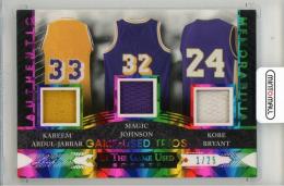 2024 LEAF In The Game Used Kobe Bryant/Kareem Abdul-Jabbar/Magic Johnson Game Used Memorabilia Trios #GUMT2【1st No.1/25】 Los Angeles Lakers