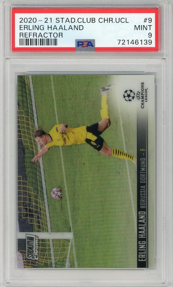 2020-21 Topps Stadium Club popular Chrome UEFA Erling Haaland Green Ref /150 psa 9